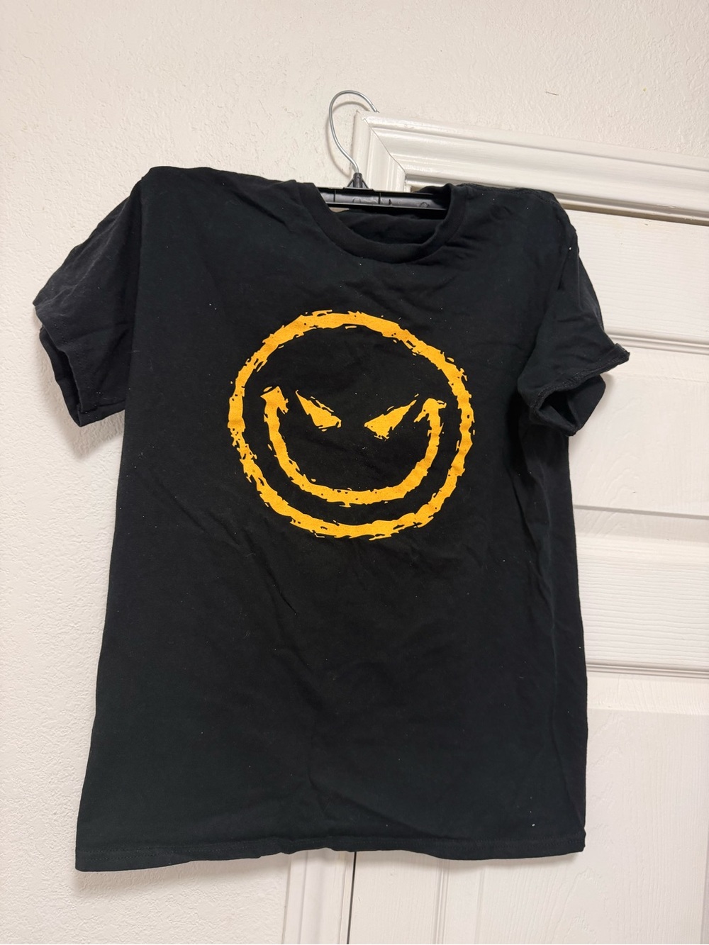 Black Tee with Yellow Angry Smile Graphic